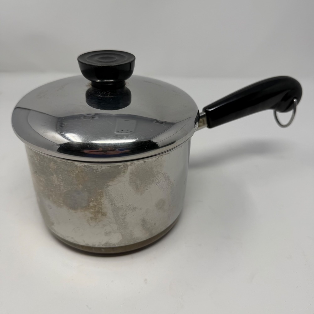 Vintage Revere Ware 1 1/2 Qt Saucepan Copper Bottom Stainless Steel Lid USA Made
